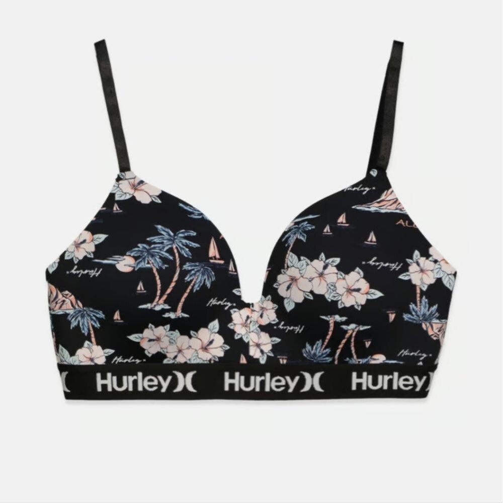 Hurley No Wire Wireless Padded Printed T-shirt Bra Bralette, Island Spirit, 38C